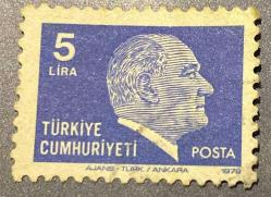 1979-Türk Pulu - Turkish Stamp -  Postadan Geçmiş Pul Filateli -  Atatürk Temalı Pul, 5 Lira -  Türkiye Cumhuriyeti - NOSTALJİK DOĞUM GÜNÜ HEDİYESİ