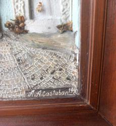 KARIŞIK TEKNİK 3 BOYUTLU AYLA ÇAŞTABAN 1990 İMZALI.  KONDİSYON YÜKSEK KOLEKSİYONLUK NADİR.  ESKİ TÜRK EVLERİ TEMALI