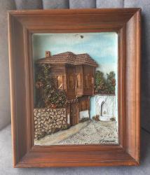 KARIŞIK TEKNİK 3 BOYUTLU AYLA ÇAŞTABAN 1990 İMZALI.  KONDİSYON YÜKSEK KOLEKSİYONLUK NADİR.  ESKİ TÜRK EVLERİ TEMALI