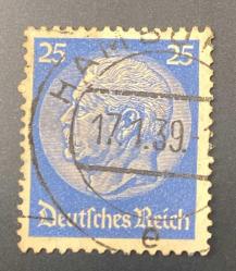 Almanya Pulu - Germany Stamp - Postadan Geçmiş Pul Filateli - 17 OCAK 1939 DAMGALI - CUMHURBAŞKANI PAUL VON HINDENBURG TEMALI PUL , 25 PARA - YABANCI PULLAR, NOSTALJİK DOĞUM GÜNÜ HEDİYESİ