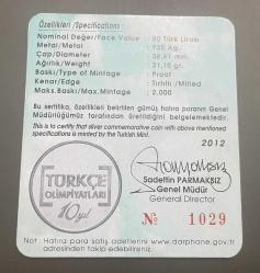 2012 - Türkçe Olimpiyatları Gümüş Hatıra Para Sertifikası (Sadece Sertifika)