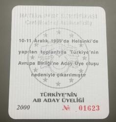 2000 - Türkiye'nin Avrupa Birliği (AB) Aday Üyeliği Gümüş Hatıra Para Sertifikası (Sadece Sertifika)
