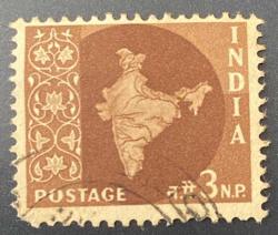 Hindistan Pulu - India Stamp - Postadan Geçmiş Pul Filateli -  Damgalı -  Hindistan Haritası Temalı Pul , 3 PARA - YABANCI PULLAR -NOSTALJİK DOĞUM GÜNÜ HEDİYESİ