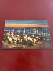 Süleymaniye haliç ve Atatürk köprüsü gece İstanbul keskin color kartpostalı 15x10.5 ebatında