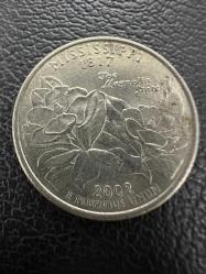 Amerika Çeyrek Dolar ABD ¼ Dolar , 2002 Mississippi Eyalet Çeyreklik Darphane işareti 