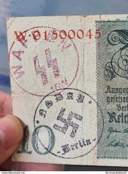 1929 10 Reichsmark – NSDAP & SS Damgalı Koleksiyonluk Alman Banknotu
