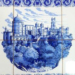 RETRO ÇİNİ ÜZERİNE SINTRA PORTUGAL TASVİRLİ , AHŞAP KASNAKLI AVRUPA PANO , SERVİS TEPSİSİ