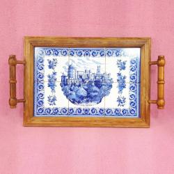 RETRO ÇİNİ ÜZERİNE SINTRA PORTUGAL TASVİRLİ , AHŞAP KASNAKLI AVRUPA PANO , SERVİS TEPSİSİ