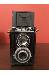 lubitel 2 antika fotoğraf makinesi - deri kılıfında