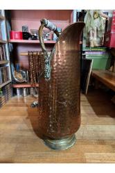 Porselen kulplu bakır kömür kovası 45 cm boyunda