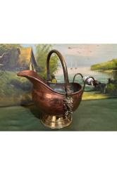 Kömür kovası şeklinde küçük boy bakır ve pirinçten avrupa obje - 21 cm x 15 cm x 19 cm ölçülerinde