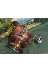 Kömür kovası şeklinde küçük boy bakır ve pirinçten avrupa obje - 21 cm x 15 cm x 19 cm ölçülerinde