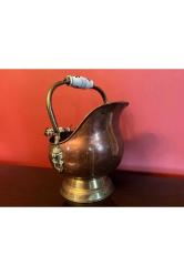 Avrupa bakır kömür kovası porselen kulplu 37 cm boyunda 25 cm çapında