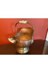 Avrupa bakır kömür kovası porselen kulplu 37 cm boyunda 25 cm çapında