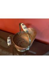 Avrupa bakır kömür kovası porselen kulplu 37 cm boyunda 25 cm çapında