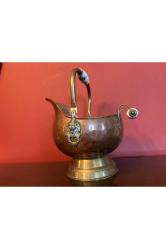 Avrupa bakır kömür kovası porselen kulplu 37 cm boyunda 25 cm çapında