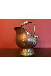 Avrupa bakır kömür kovası porselen kulplu 37 cm boyunda 25 cm çapında