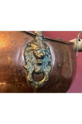 Avrupa bakır kömür kovası porselen kulplu 37 cm boyunda 25 cm çapında