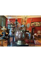 Avrupa bakır kömür kovası porselen kulplu 37 cm boyunda 25 cm çapında