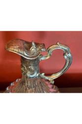 1960's fransız Ördek başlı gümüş kaplama kristal karaf 24 cm boyunda