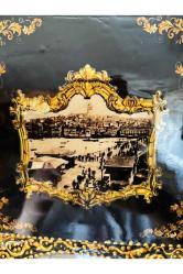 46 cm x 33 cm ölçülerinde istanbul Galata görselli Osmanlıca rakamlı pilli duvar saati