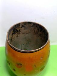 RF38---İÇİ BAKIR ESKİ AHŞAP FIÇI ŞEKLİNDE KUTU