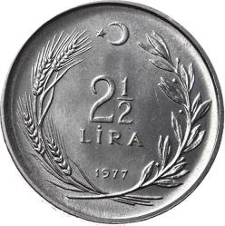 1977 2,5 Lira FAO Çil Herkese Ekmek ve Konut  -  Kenar Yazısı Turaya Göre Ters    077