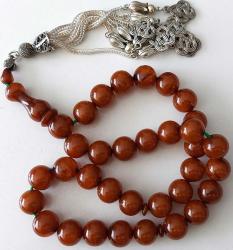 OSMANLI DÖNEMİ MÜCEVHER KUTUSUNDAN YAPILMA ŞIKIR ŞIKIR SARMAL KAHVERENGİ MÜTHİŞ İŞÇİLİKLİ MUHTEŞEM SIKMA KEHRİBAR TESPİH 4AAA1A ÇOK NADİR