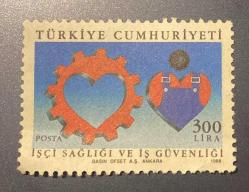 Türk Pulu - Turkish Stamp - Postadan Geçmiş Pul Filateli  - İŞÇİ SAĞLIĞI VE İŞ GÜVENLİĞİ TEMALI PUL 1988 , 300 LİRA - TÜRKİYE CUMHURİYETİ, NOSTALJİK DOĞUM GÜNÜ HEDİYESİ