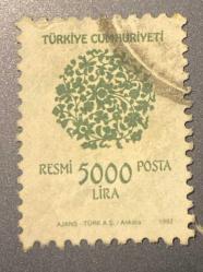 Türk Pulu - Turkish Stamp - Postadan Geçmiş Pul Filateli  - Damgalı - ÇİÇEK MOTİFİ TEMALI PUL 1992 , 5000 LİRA - TÜRKİYE CUMHURİYETİ, NOSTALJİK DOĞUM GÜNÜ HEDİYESİ