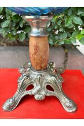 antika Fransız pirinç ve mermer gaz lambası 55 cm boyunda