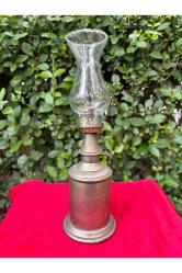 Fransız pirinç antika gaz lambası 26 cm boyunda