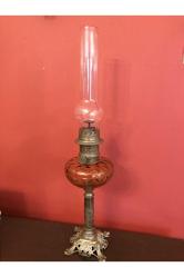 Fransız pirinç ve mermer Kaideli gaz lambası - 67 cm boyunda