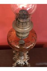 Fransız pirinç ve mermer Kaideli gaz lambası - 67 cm boyunda