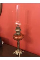 Fransız pirinç ve mermer Kaideli gaz lambası - 67 cm boyunda