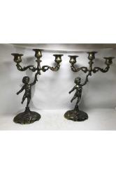 Bir Çift Avrupa Pirinç Şamdan 28 Cm Yüksekliğinde
