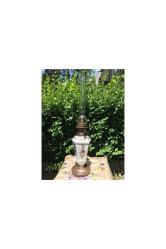 Fransız 50 cm boyunda porselen ve pirinç gaz lambası