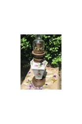 Fransız 50 cm boyunda porselen ve pirinç gaz lambası