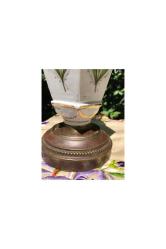 Fransız 50 cm boyunda porselen ve pirinç gaz lambası