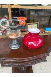 Fransız kosmos opalin camlı gaz lambası 39 cm boyunda