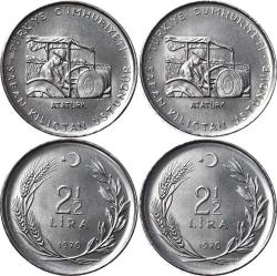 1970 2.5 Lira FAO Çil Saban Kılıçtan Üstündür ( Kenar Yazısı  Ters Düz Takım  )   003
