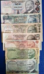 6. Emisyon Tam Set Para Lotu (Resimdeki Aynı Ürünler Koruma Kabı İçinde Gönderilecektir) (1000,500  liralar ÇÇT KONDİSYONDA, 100 ,50,20,10,5 LİRALAR ÇİL VE ÇİL ALTI) (52)