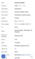 SOLOMON ADALARI 2 DOLLARS 2016 - ANTİK MISIR HATIRASI GÜMÜŞ