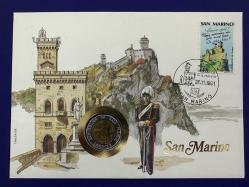 San Marino 500 Lire, 1991.  Pullu ilk gün zarfında çil