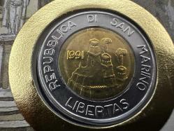 San Marino 500 Lire, 1991.  Pullu ilk gün zarfında çil