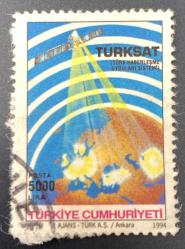 Türk Pulu - Turkish Stamp -  Postadan Geçmiş Pul Filateli -  DAMGALI -  TÜRKSAT ( TÜRK HABERLEŞME UYDULARI SİSTEMİ ) TEMALI PUL 1994, 5000 LİRA - Türkiye Cumhuriyeti - NOSTALJİK DOĞUM GÜNÜ HEDİYESİ