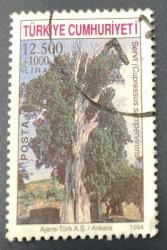 Türk Pulu - Turkish Stamp -  Postadan Geçmiş Pul Filateli -  DAMGALI -  SERVİ AĞACI TEMALI PUL 1994, 12.500+ 1000 LİRA - Türkiye Cumhuriyeti - NOSTALJİK DOĞUM GÜNÜ HEDİYESİ