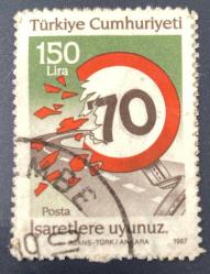 Türk Pulu - Turkish Stamp -  Postadan Geçmiş Pul Filateli -  DAMGALI -  İŞARETLERE UYUNUZ - TRAFİK KURALLARI TEMALI PUL 1987, 150 LİRA - Türkiye Cumhuriyeti - NOSTALJİK DOĞUM GÜNÜ HEDİYESİ