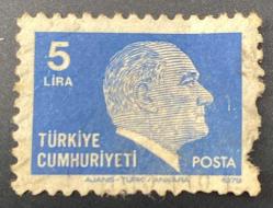 Türk Pulu - Turkish Stamp - Postadan Geçmiş Pul Filateli -  ATATÜRK TEMALI PUL, 5 LİRA - Türkiye Cumhuriyeti - NOSTALJİK DOĞUM GÜNÜ HEDİYESİ