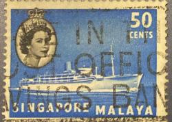 Singapur Pulu - Singapore Stamp -  Postadan Geçmiş Pul Filateli - DAMGALI - KRALİÇE II. ELIZABETH RESİMLİ, GEMİ TEMALI PUL, 50 PARA - YABANCI PULLAR, NOSTALJİK DOĞUM GÜNÜ HEDİYESİ